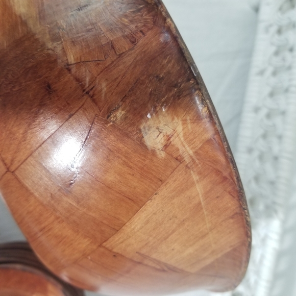 Vintage mid century wood parquet pattern walnut color salad bowls set of 7 - Picture 9 of 9